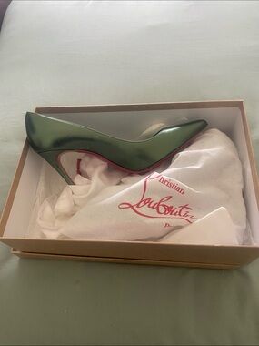 Christian Louboutin Metallic Green Patent Pointed-Toe Pump with Red Sole